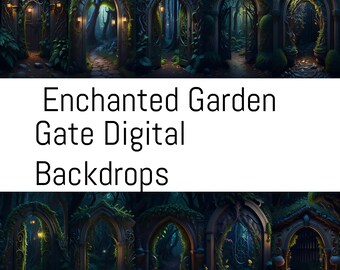 10 telón de fondo digital Enchanted Garden Gate, telones de fondo de cuento de hadas, fondo de fantasía, superposición mística, fondos de estudio digital