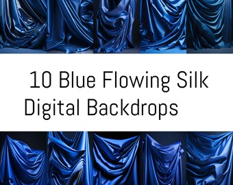 10 fondos digitales de seda que fluye azul, fondos de acuarela, fondos texturizados, superposición de tela, fondos de estudio digital