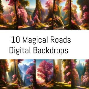 10 Magical Forest Road Digitaler Hintergrund Dreamy Fantasy Backdrop Zauberwald Fotografie Kulissen Fantasy Wallpaper Sofort Download