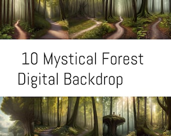 10 Mystical Forest Digital Backdrop - Enchanting Woodland Photography Backgrounds para edición de Photoshop e imprimibles