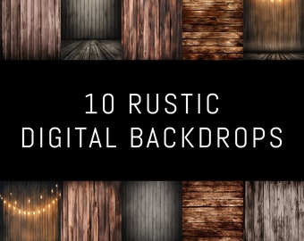 10 Rustic Wood Digital Backdrop - Rustic Charm, Wood Texture, Natural Theme, Wood Background, Instant Download Backdrops
