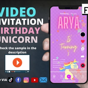 Video Invitation Birthday Unicorn, Magical Unicorn Invitations, Girl Unicorn Birthday Invitations
