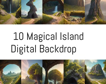 10 Telón de fondo digital de la isla mágica - Impresionante fotografía de paisaje de playa tropical para fondos de fotografía y accesorios de cabina de fotos