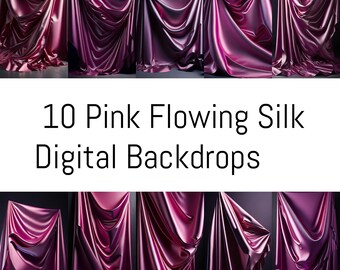 10 elegantes fondos digitales de seda, fondos rosas, fondos fluidos, superposición, fondos de estudio digital