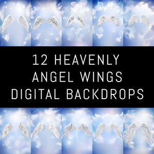 12 Heavenly Angel Wings Digital Backdrop, Heaven Background, Memorial Backdrop, In Loving Memory, Clouds, Digital Backdrop