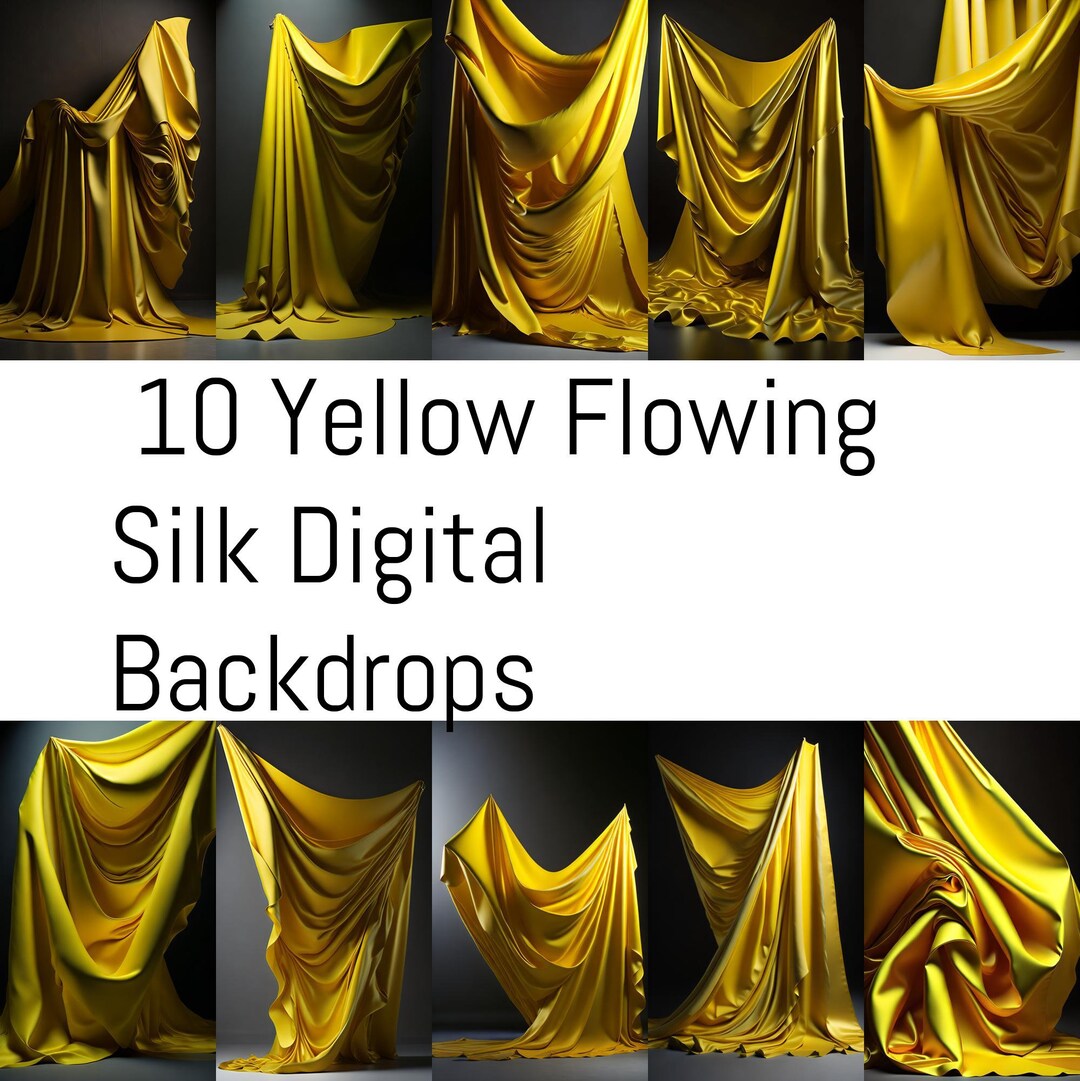 10 Yellow Digital Backdrop, Flowing Backdrops, Silk Background Overlay ...