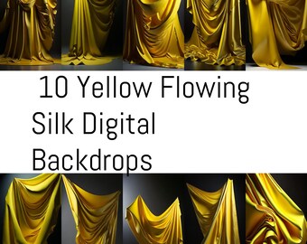 10 telón de fondo digital amarillo, fondos fluidos, superposición de fondo de seda, fondos digitales de estudio