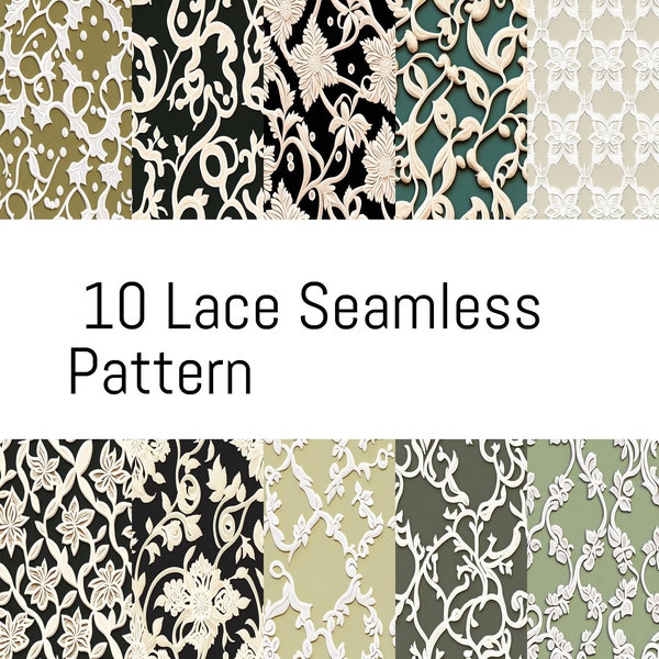 10 Lace Seamless Pattern | Floral Lace Design | Elegant Lace Texture  Delicate Lace Background  Intricate Lace Illustration