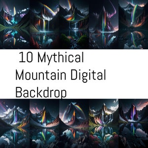 10 Mythical Mountain Digital Backdrop Enchanting Fantasy Landscape Photography Stunning Peaks Valleys High-Quality Nature Scenery Printable