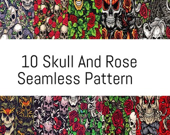 10 skull and rose pattern Seamless Pattern Design File, Digital Paper, Sublimation Background PNG, Fabric Patterns