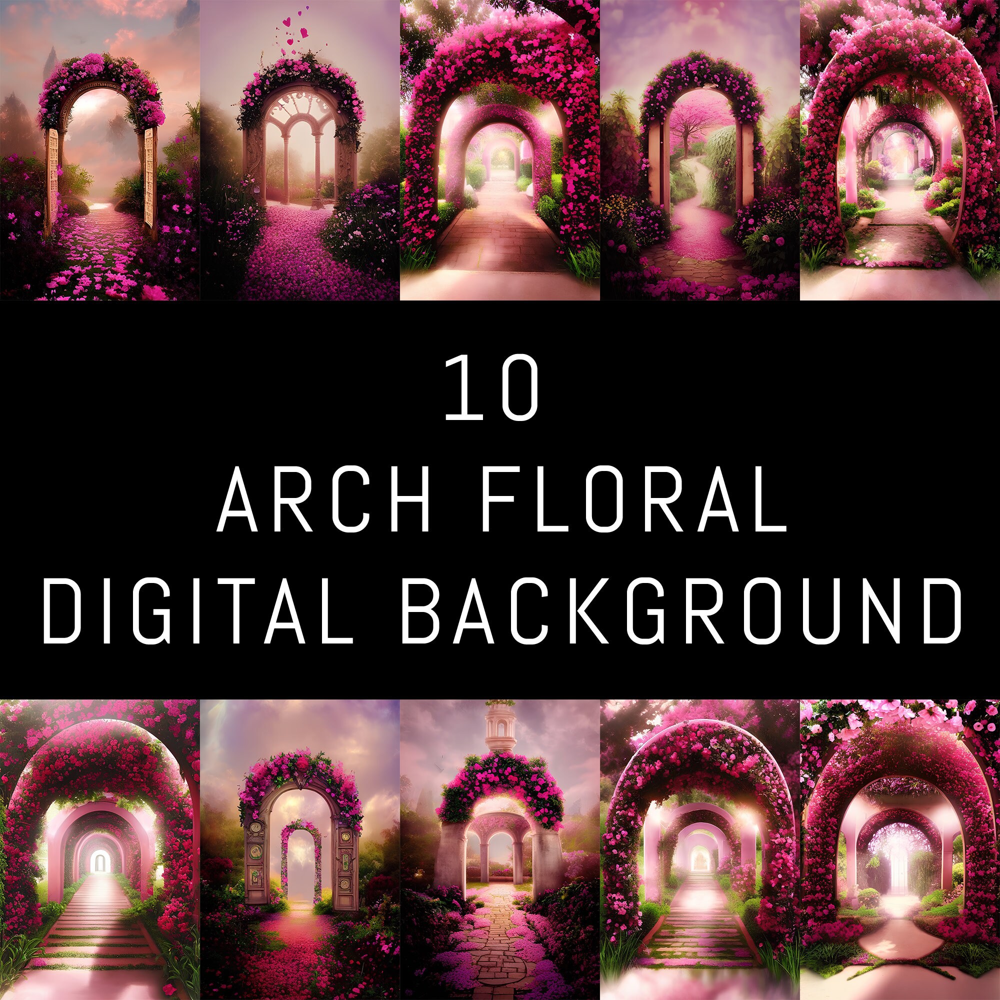 10 Arch Floral Digital Backdrops | Portrait Overlays | Fairytale ...