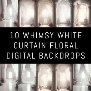 10 Whimsical White Whimsy Floral Digital Backdrops, Maternity, Studio & Fine Art Textures, Photoshop Overlays
