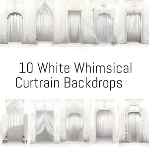 10 White Whimsical Curtain Backdrop, Maternity Digital Background, Wedding Backdrop Overlays, Professional Studio Background Textures, HD
