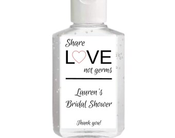 Bridal Shower Share Love Not Germs Hand Sanitizer Labels | Bridal Shower Favor | Personalized Hand Sanitizer Sticker