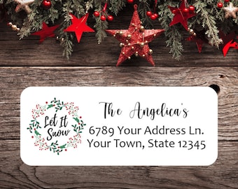 Set of 30 Return Address Labels | Personalized Stickers for Christmas Cards | Let It Snow Watercolor