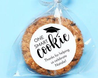 Personalized One Smart Cookie Graduation Stickers  | Sheet of 20 2" or 12 2.5" Circle Stickers for Graduation Favors