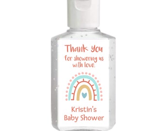 Personalized Baby Shower Hand Sanitizer Labels | Sheet of 20 Custom Stickers for Favors | Rainbow