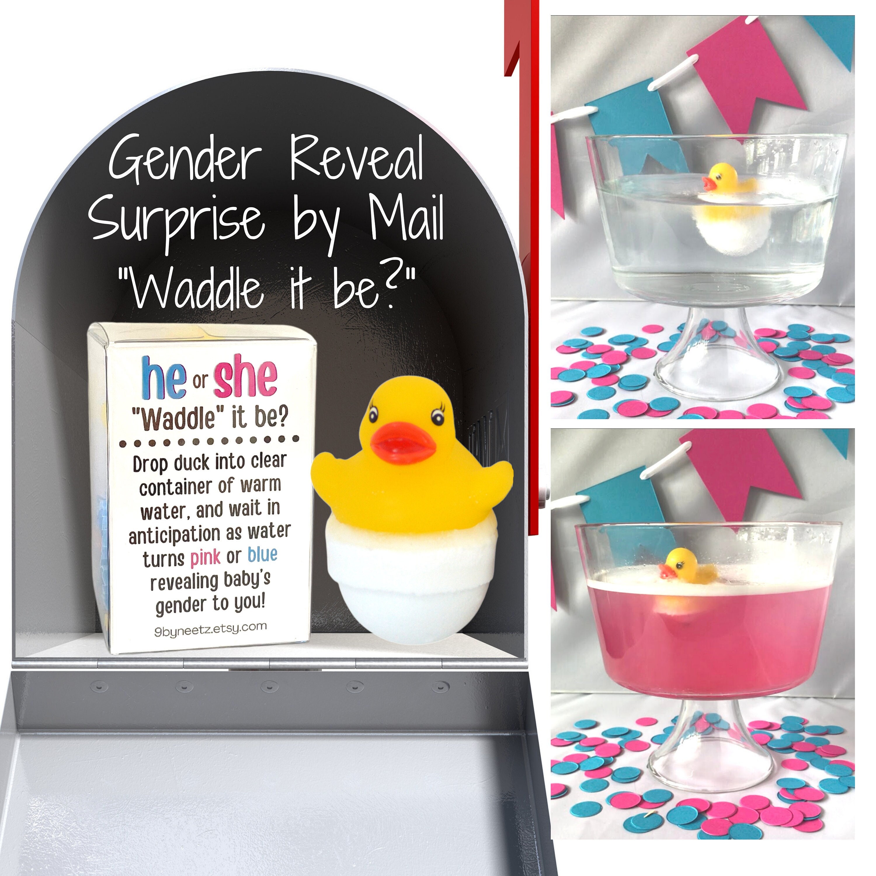 Gender Reveal Bath Bomb Ducks 2-Pack - Pink Or Blue Baby Shower Party Gift With Box