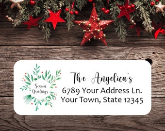 Set of 30 Return Address Labels | Personalized Stickers for Christmas Cards | Season Greetings Watercolor