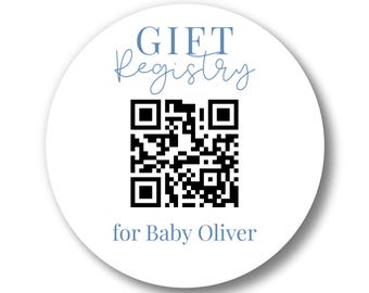 Custom Baby Shower QR Code Gift Registry Stickers | Personalized Text Blue | 3 Size Options
