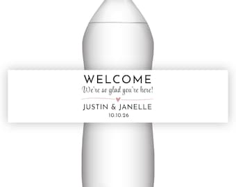 Custom Water Bottle Labels for Weddings, 20 Color Options, Weatherproof, Satin Finish, Personalized