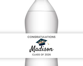Personalized Water Bottle Labels for Graduation, Weatherproof, Satin Finish, Permanent Adhesive