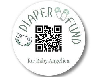 Custom Diaper Fund QR Code Stickers | Personalized Text Sage Green | 3 Size Options