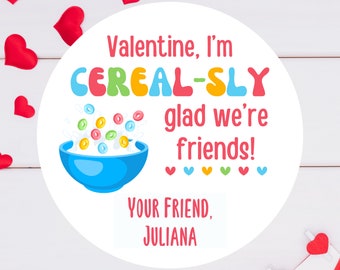 Personalized Valentine's Day Stickers | Sheet of 20 2" or Sheet of 12 2.5" Valentine Labels | Cereal