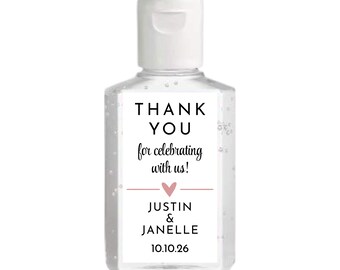 Custom Hand Sanitizer Labels for Weddings, 20 Color Options, Welcome Gift Bag, Personalized