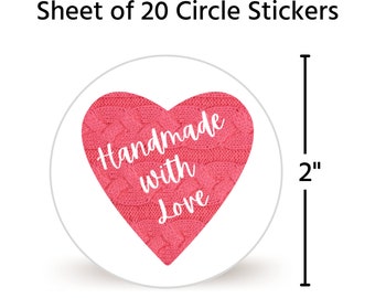 20 2" Circle Stickers Handmade With Love | Sheet of 20 Stickers