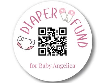 Custom Diaper Fund QR Code Stickers | Personalized Text Pink | 3 Size Options