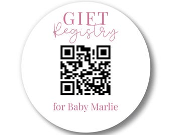 Custom Baby Shower QR Code Gift Registry Stickers | Personalized Text Pink | 3 Size Options