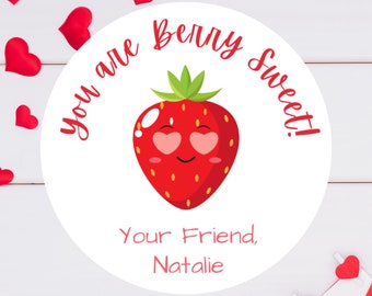 Personalized Valentine's Day Stickers | Sheet of 20 2" or Sheet of 12 2.5" Valentine Labels | Berry Sweet