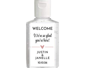 Custom Hand Sanitizer Labels for Weddings, 20 Color Options, Welcome Gift Bag, Personalized