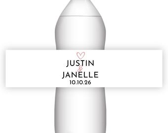 Custom Water Bottle Labels for Weddings, 20 Color Options, Weatherproof, Satin Finish, Personalized