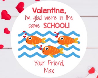 Personalized Valentine's Day Stickers | Sheet of 20 2" or Sheet of 12 2.5" Valentine Labels | Goldfish