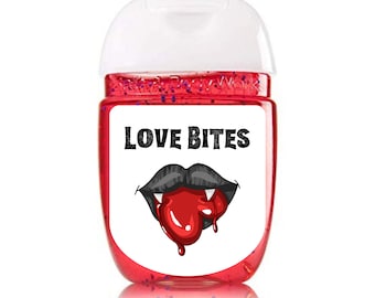 Sheet of 30 Love Bites Valentine's Day Hand Sanitizer Labels | Valentine Stickers | Party Favor