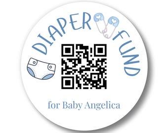 Custom Diaper Fund QR Code Stickers | Personalized Text Blue | 3 Size Options