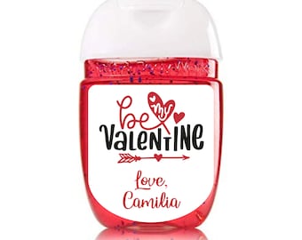 Sheet of 30 Personalized Valentine's Day Hand Sanitizer Labels | Valentine Stickers | Party Favor