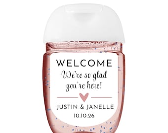 Custom Hand Sanitizer Labels for Weddings, 20 Color Options, Welcome Gift Bag, Personalized