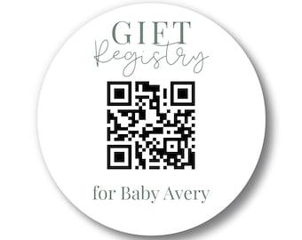 Custom Baby Shower QR Code Gift Registry Stickers | Personalized Text Green | 3 Size Options