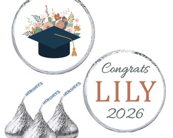 Personalized Graduation Stickers | 108 Labels for Hershey Kisses | Class of 2026 Decoration