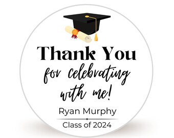 Personalized Graduation Stickers | Sheet of 20 2" or 12 2.5" Circle Stickers for Graduation Favors | Thank You