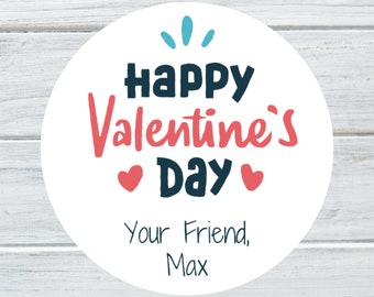 Personalized Valentine's Day Stickers | Sheet of 20 2" or Sheet of 12 2.5" Valentine Labels | Gender Neutral