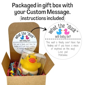 What the &quot;Duck&quot; will Baby be? Rubber Duck Gender Reveal Fizz Announcement by mail | Gift Box includes Customized Message