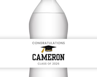 Personalized Water Bottle Labels for Graduation, Weatherproof, Satin Finish, Permanent Adhesive