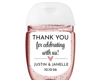 Custom Hand Sanitizer Labels for Weddings, 20 Color Options, Welcome Gift Bag, Personalized