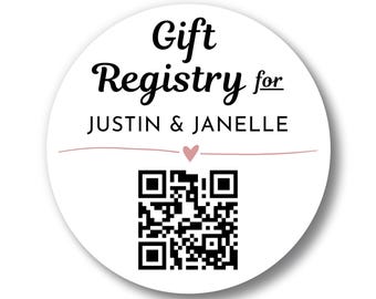 Custom Wedding QR Code Gift Registry Stickers | Personalized Names | 20 Color Choices