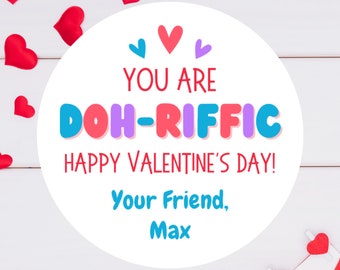 Personalized Valentine's Day Stickers | Sheet of 20 2" or Sheet of 12 2.5" Valentine Labels | Play-Doh