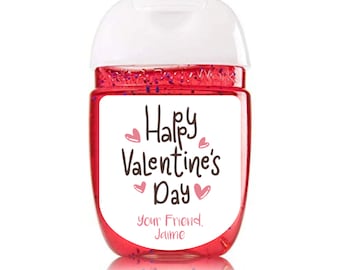 Sheet of 30 Personalized Valentine's Day Hand Sanitizer Labels | Valentine Stickers | Party Favor